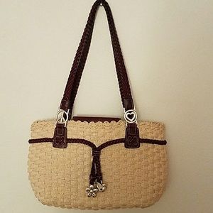 Brighton Beautiful Straw & Leather Peace Love Bag